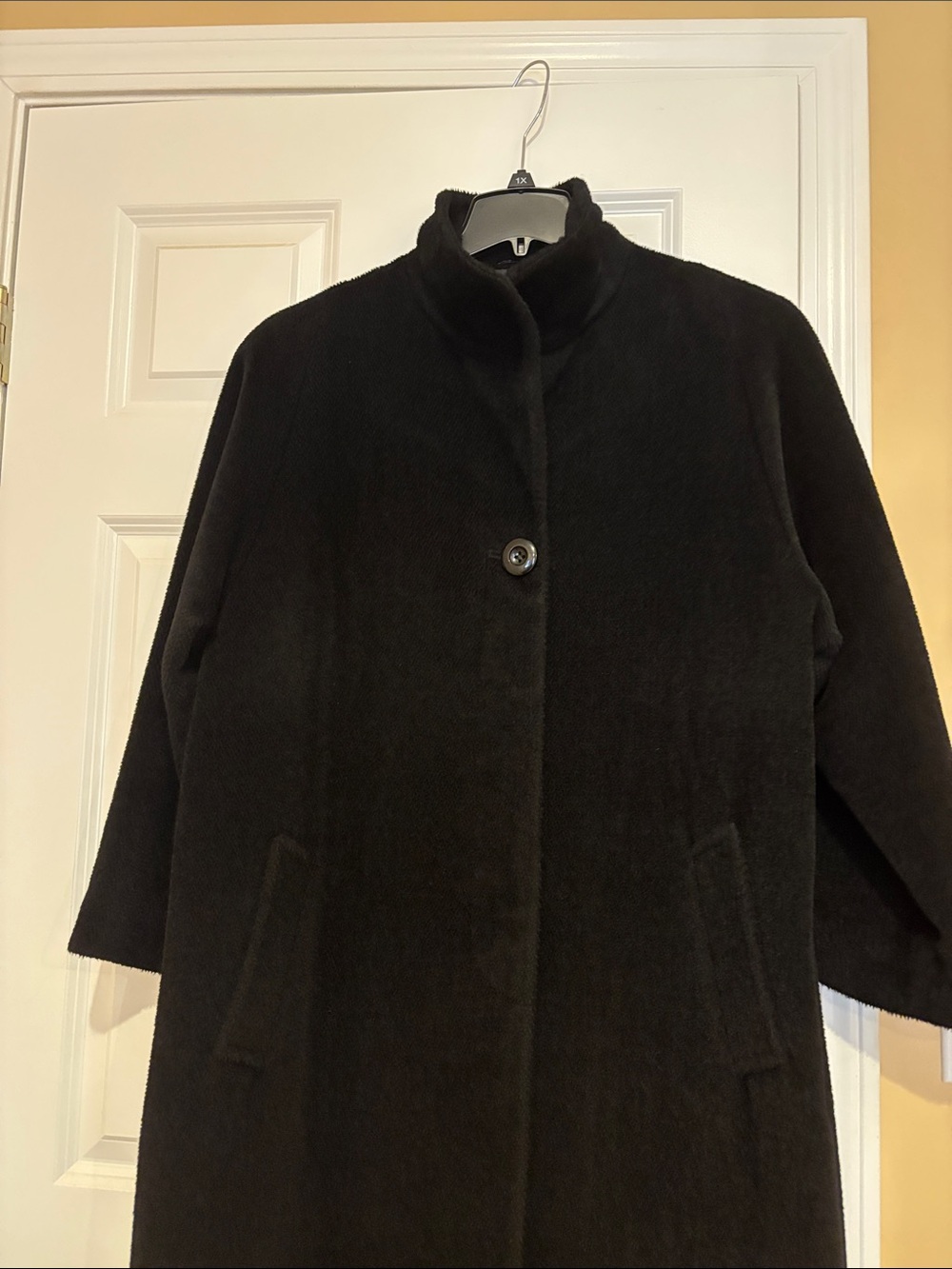 Jones New York Black Long Single-Button Wool Alpaca Coat